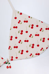 Charm-Detail Triangle Bikini Top in Cherry Print