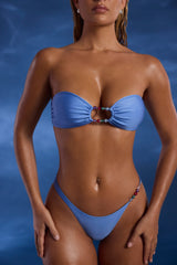 Bead-Embellished Bandeau Bikini Top in Powder Blue