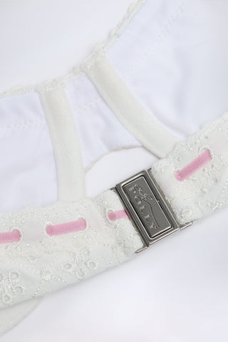 Broderie Anglaise Underwired Balconette Bikini Top in White