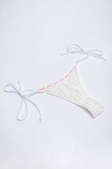 Broderie Anglaise Side-Tie Thong Bikini Bottoms in White