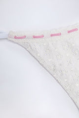 Broderie Anglaise Side-Tie Thong Bikini Bottoms in White